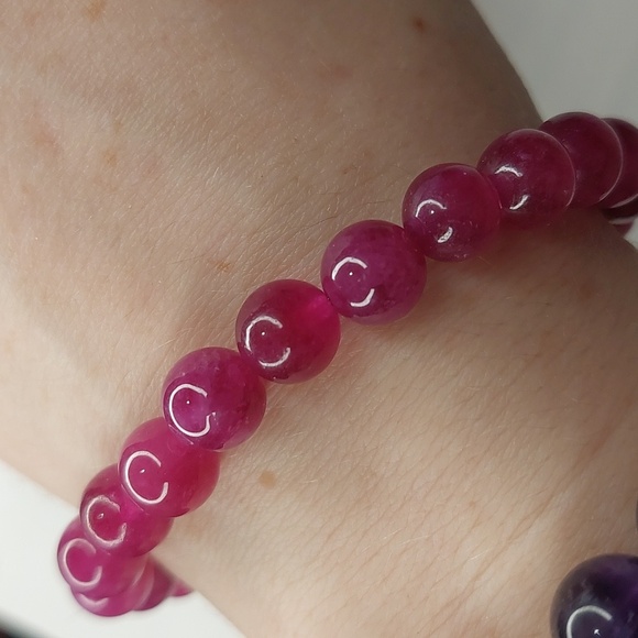 Pink Tourmeline stone 8mm round bead bracelet #2 - Picture 2 of 4